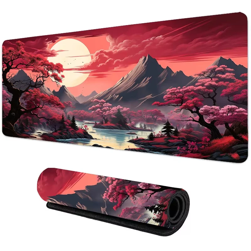 Gaming Keyboard And Mouse Pad - サンセットマウンテンビュー シリコンゲーミングマウスパッド 大型キーボードパッド 地形マウスパッド キーボード用 滑り止めテーブルマット付き