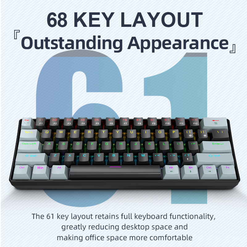 Gaming Keyboard Mini Mechanical - APAYADO K61 ミニメカニカルキーボード、有線、61 キー、ファントム RGB、ブラック/ホワイトレッド/ブルーメカニカルスイッチゲーム用、60% ポータブル