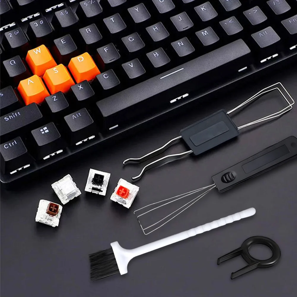 Keycap Puller Ring - 4個のキーキャップ取り外しツールセット、メカニカルキーボード用のクリーニングブラシ付き、コンピューターキーボードの簡単なクリーニングのための耐久性のあるプーラーキット