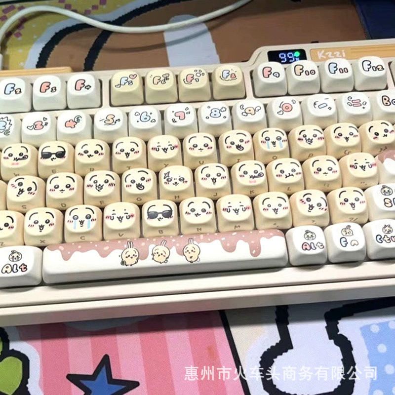 Gaming Keyboard Emoji - Chiikawa かわいい絵文字キーキャップセットかわいいウサギの表情 PBT キーキャップフルセットカスタムキーボード装飾ゲームオフィスデイリー用