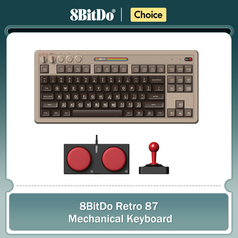 Gaming Keyboard Mechanical - 8BitDo レトロメカニカルキーボード、BT/2.4G/USB-C ホットスワップ可能ゲーミングキーボード、87 キー、デュアルスーパープログラム可能ボタン