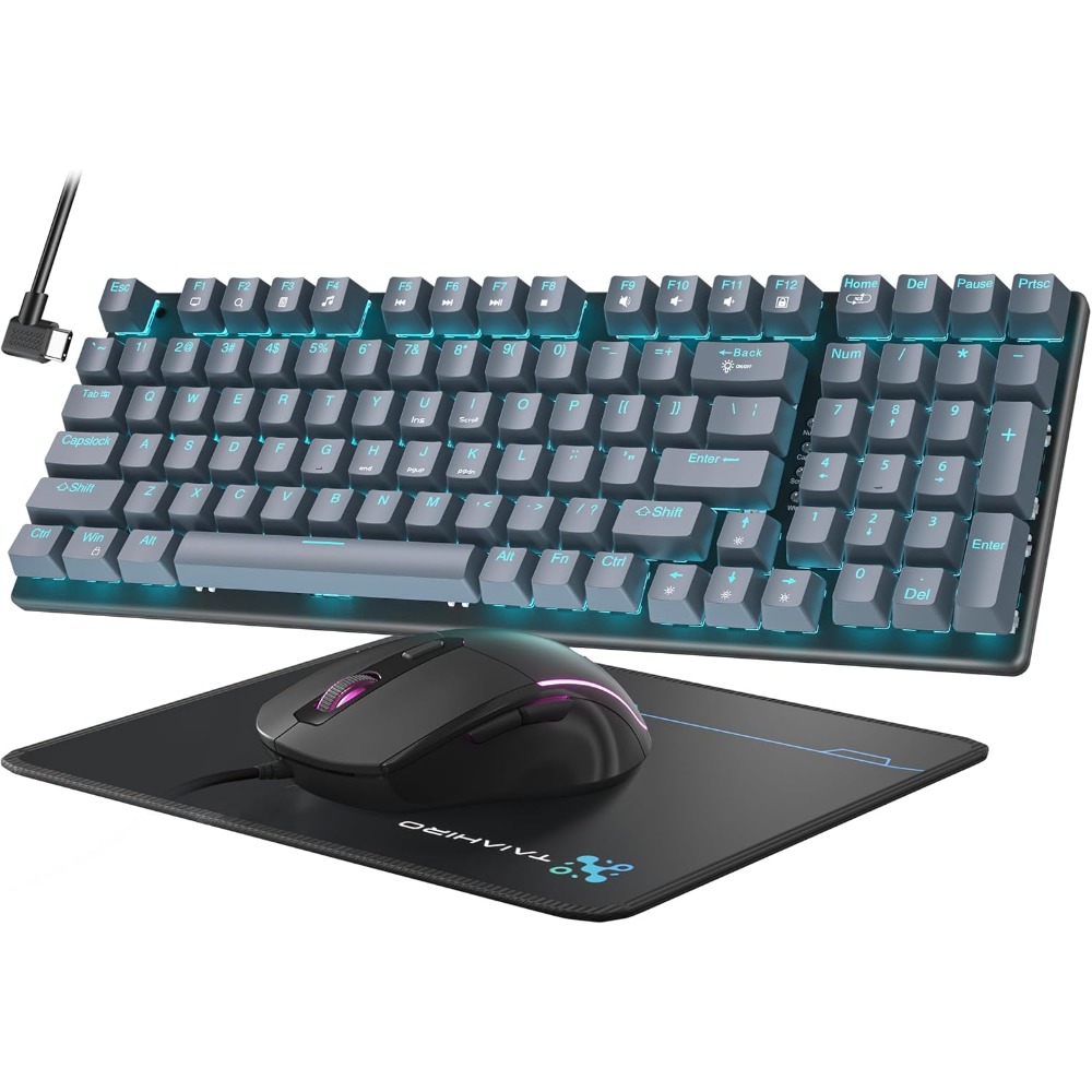 Gaming Keyboard No Number Pad - 98キーのフローティングキーキャップゲーミングキーボード、4 DPI RGBマウス＆パッド、MAC PCゲーマー向け有線アクセサリー