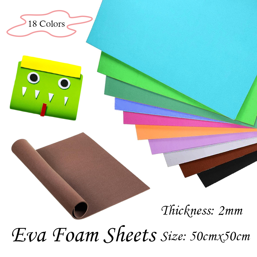 Pe Foam Sheet - 18色 2mm厚 カラフル EVAフォームシート 50x50cm、コスプレ、スクラップブッキング、アートプロジェクト用DIYクラフトペーパー
