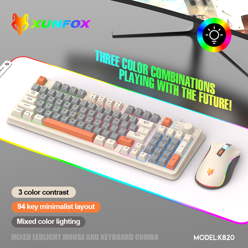 Gaming Keyboard Mouse Set - USBケーブル付きキーボードとマウスのセット,照明付き,デスクトップ,ラップトップ,家庭,オフィス,女性,男性,k820