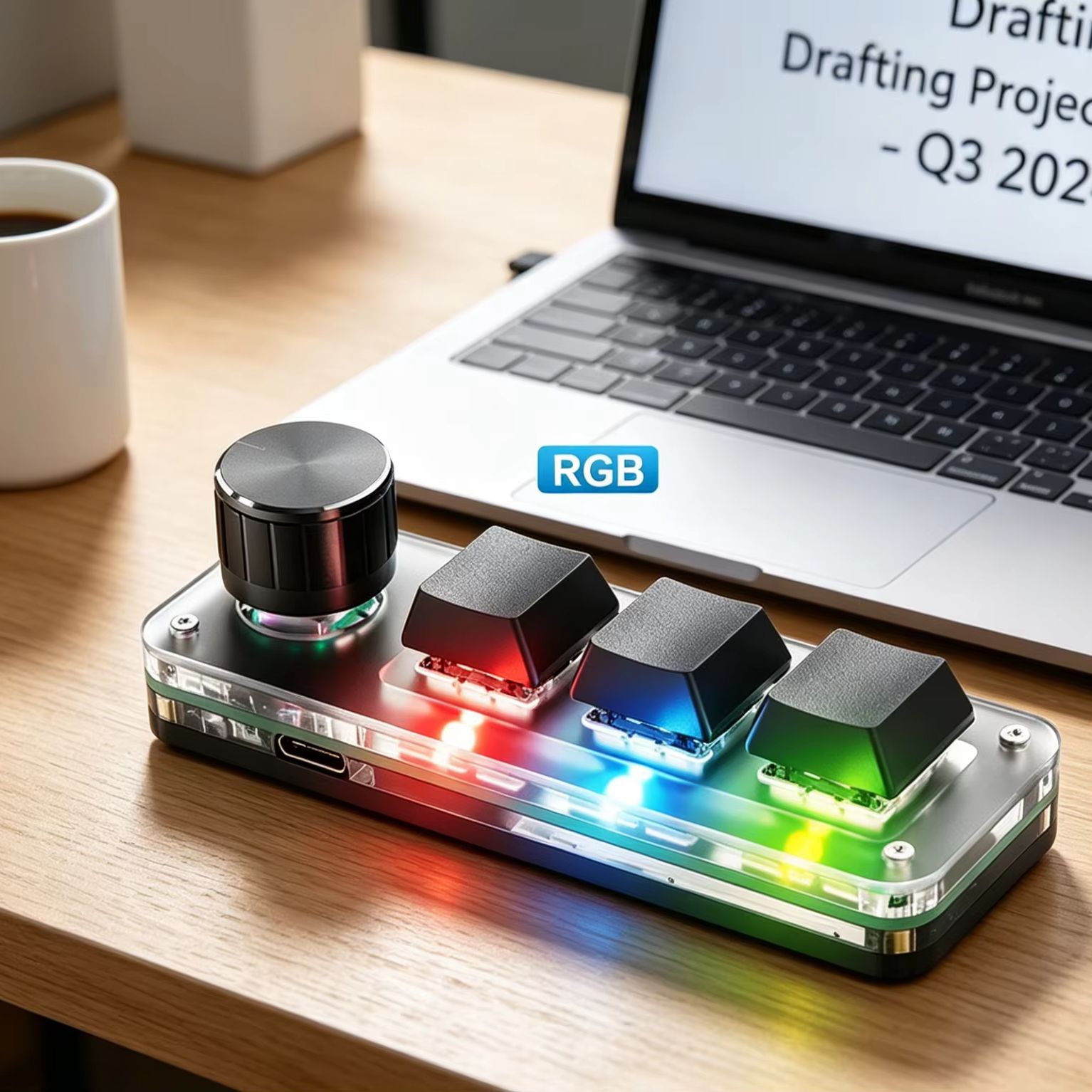 Gaming Keyboard No Number Pad - プログラマブル3キーノブ付きマクロパッドメカニカルキーボード、RGB LEDカスタムショートカットミニキーボード（ゲーム、編集、オフィスワーク用）