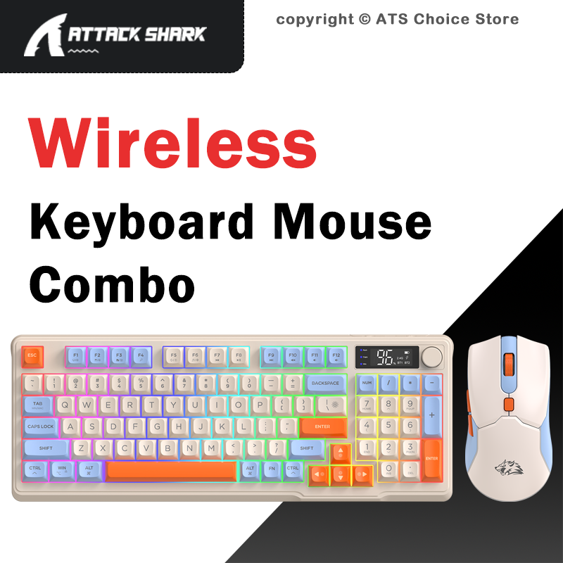 Gaming Keyboard Mouse Set - FREEWOLF T96 ワイヤレスキーボードマウスコンボ、96キーRGBキーボードマウスセット、スマートスクリーンBluetoothキーボードマウスキット（ゲーミング用）