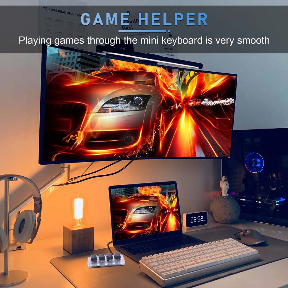 Gaming Keyboard 1 Hand - 3キー1ノブ/4キー Photoshop ゲーミングキーパッド ホットスワップ有線USBメカニカルマクロパッド レッドスイッチ ゲーマー/デザイナー/ビデオエディター向け