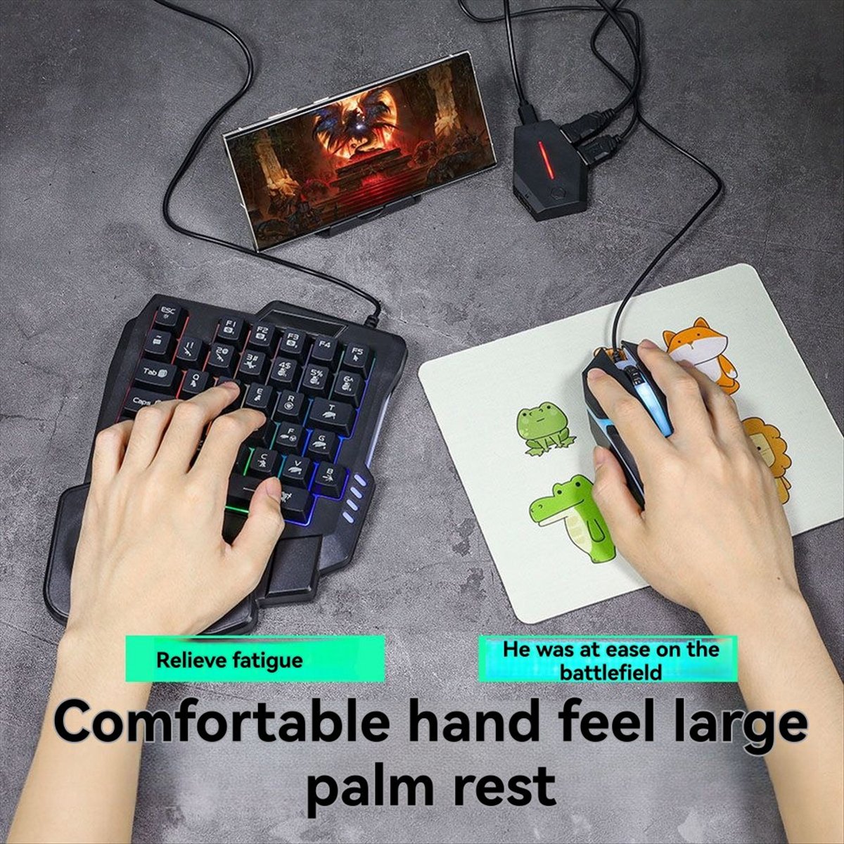 Gaming Keyboard 1 Hand - Goodprice 35キー人間工学に基づいたRGBゲーミングキーボード+キーボードとマウスコンバーター+マウス 5 in 1モバイルゲームコンボキット PUBG対応