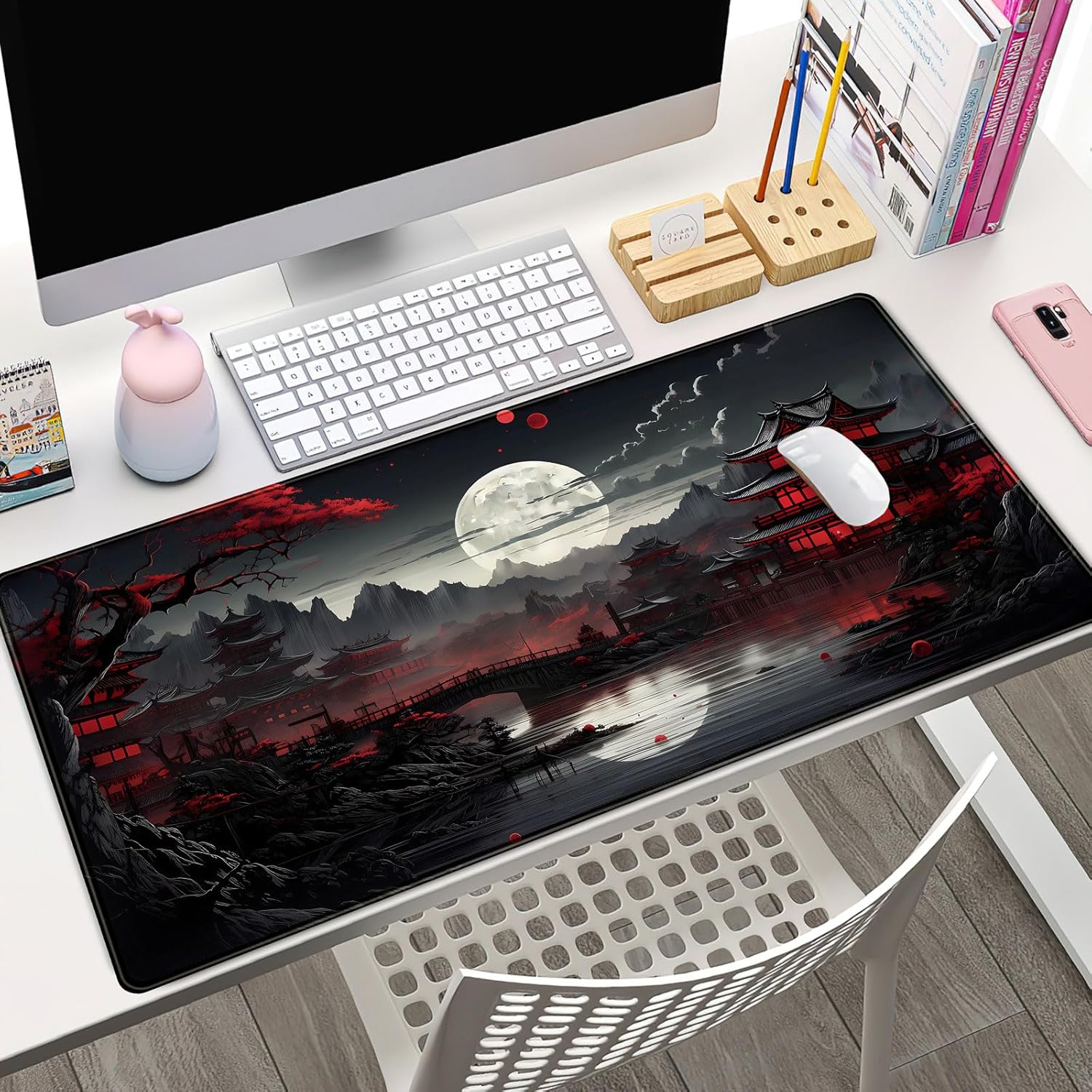 日本のデスクマット川辺満月デスクパッド大型マウスパッドゲーム - Gaming Keyboard And Mouse Pad のレビューと価格