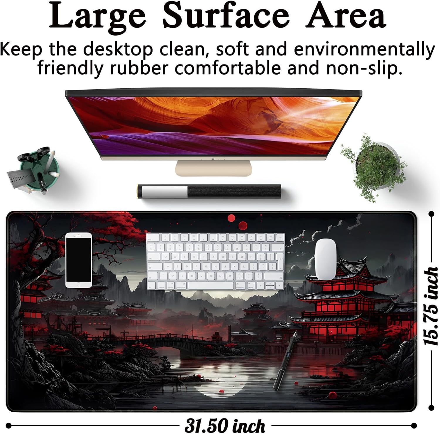日本のデスクマット川辺満月デスクパッド大型マウスパッドゲーム - Gaming Keyboard And Mouse Pad のレビューと価格