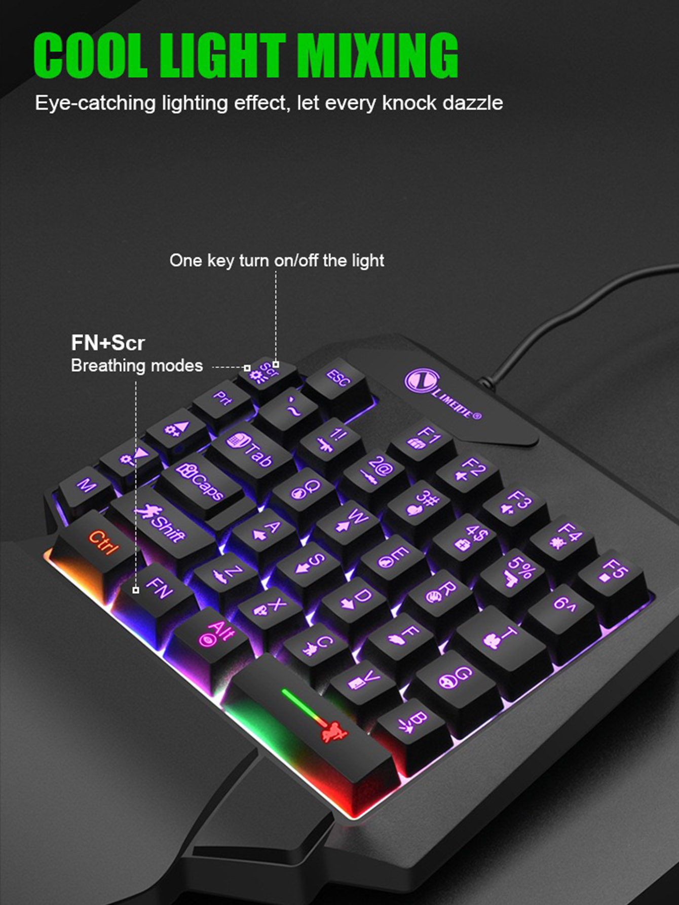 メカニカル片手ライトゲーム有線キーボード、ラジウム彫刻文字、 - Gaming Keyboard 1 Hand のレビューと価格