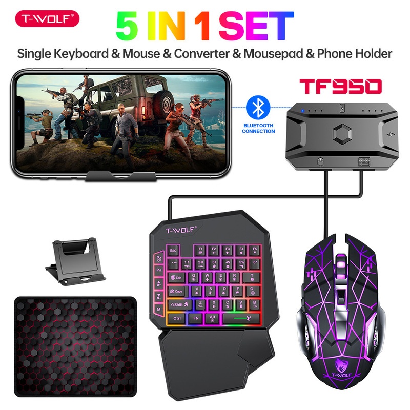 T-Wolf Tf950 5 in 1片手ゲーミングキーボー - Gaming Keyboard 1 Hand のレビューと価格