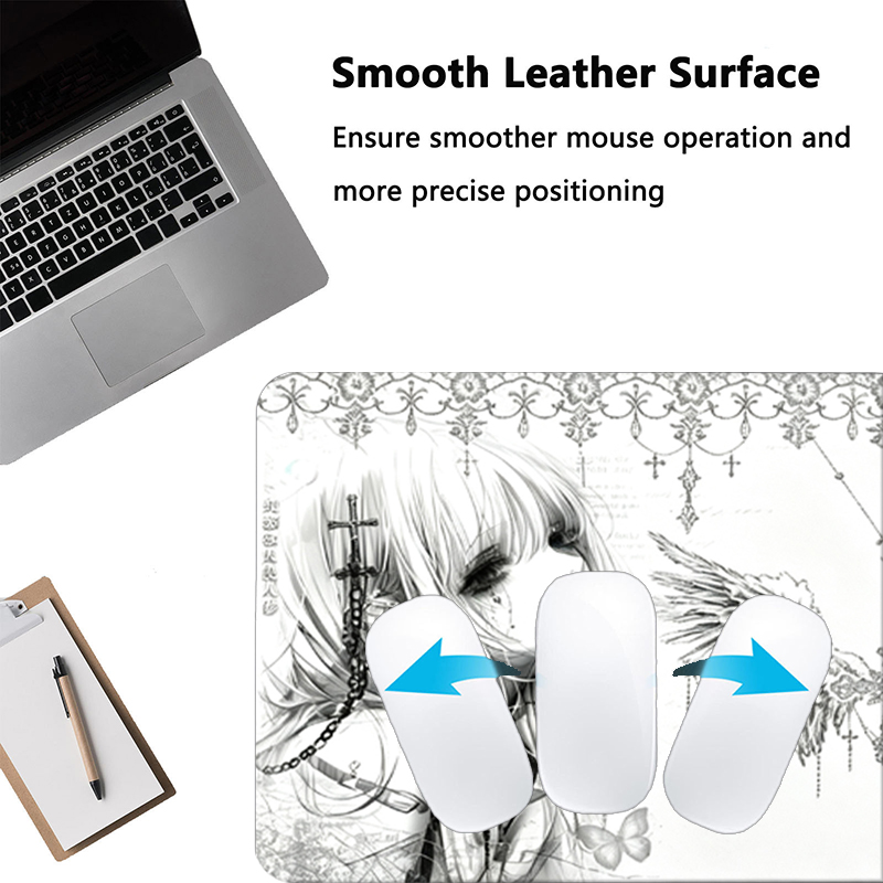 レザーマウスパッド黒白アニメ美学エンジェルガールマウスパッド - Gaming Keyboard And Mouse Pad のレビューと価格