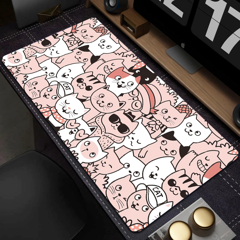 マウスパッドとキーボードパッドを備えたかわいい猫の絵が描かれ - Gaming Keyboard And Mouse Pad のレビューと価格